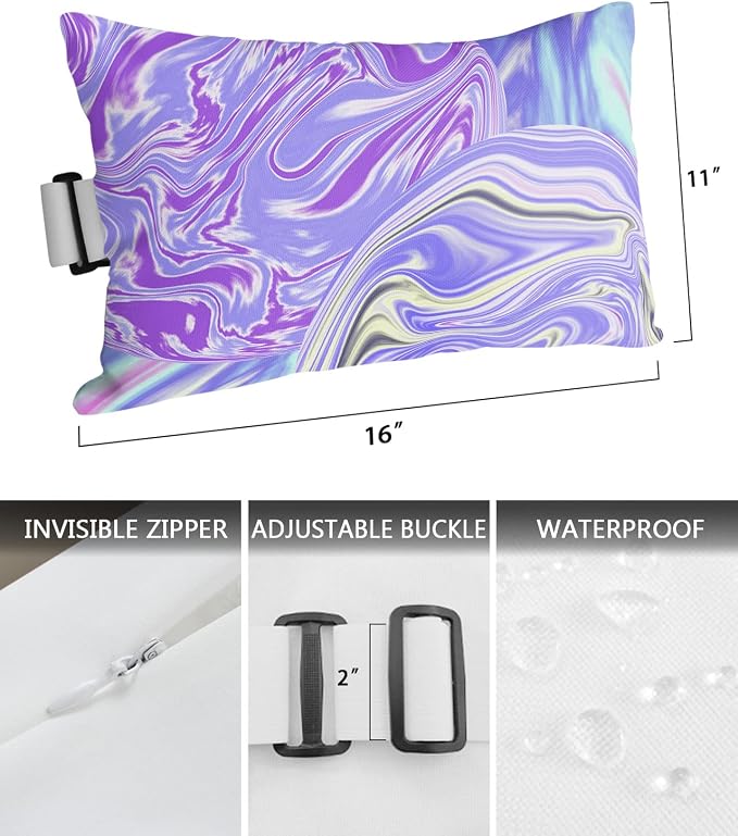 Outdoor Pillows Covers with Inserts Modern Abstract Gradient Ombre Ink Paint Ripples Waterproof Pillow with Adjustable Strap Throw Pillows for Patio Furniture Recliner Lounge Chair, 11x16 inch, 1PCS