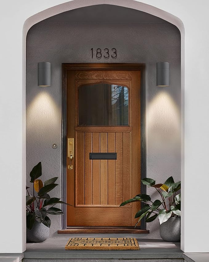 Ken & Ricky Modern Outdoor Wall Sconce Lights,Cylinder，Black ，4 Pack | No Glare Aluminum Exterior Lighting Fixtures,Downward Outside Wall Light,E26,For House Front Porch Garage Patio Entryway