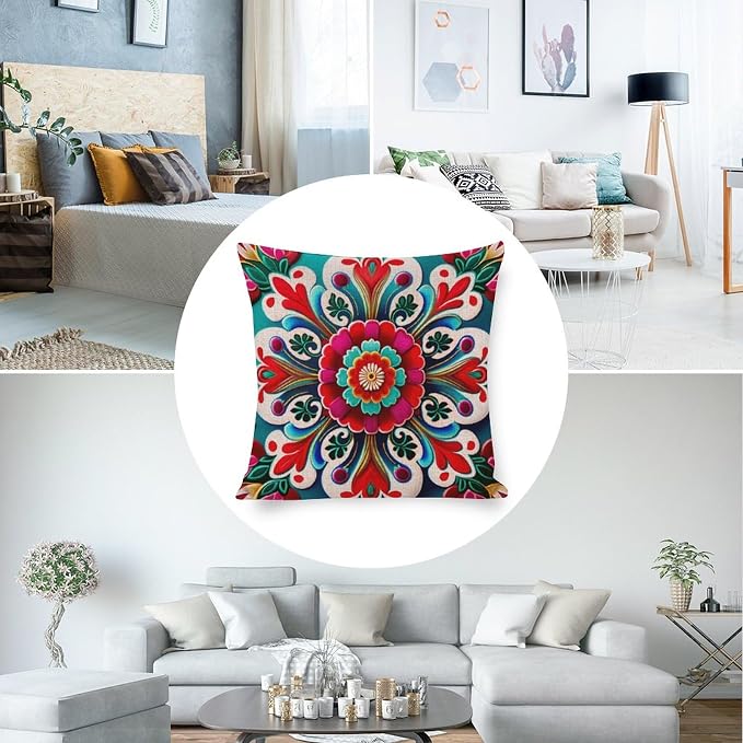 Decorative Square Pillowcase Cushion Case White Blue Grey Wideflowers Cushion Case Mexican Flowers Soft Throw Pillows for Couch Home Decoration for Sofa Couch Living Bed Room 16"x16"