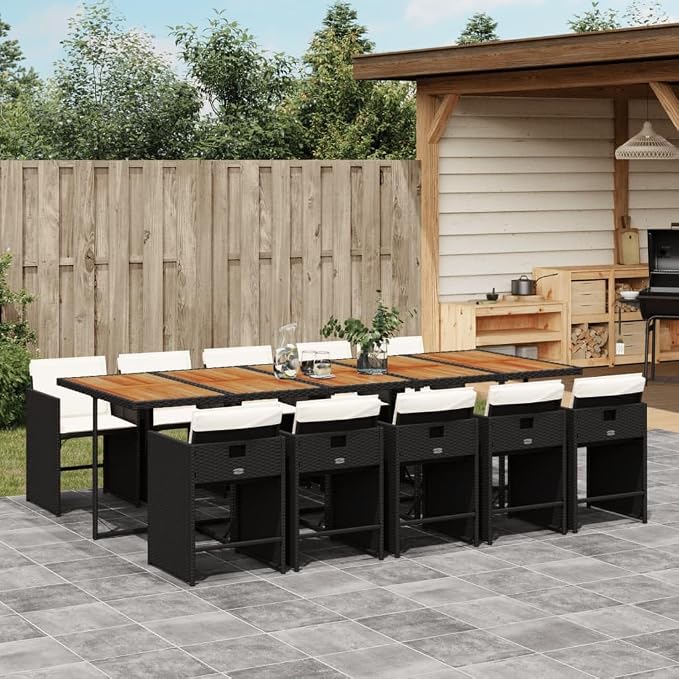 11-Piece Outdoor Patio Dining Set with Cushions Black PE Rattan Furniture for Garden Backyard Balcony Porch