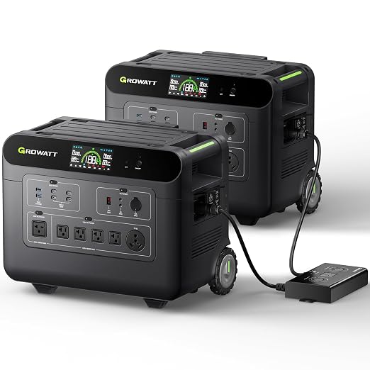 GROWATT Home Battery Backup,120V/240V 7200W AC Output Solar Generator, 2 HELIOS 3600 Portable Power Station with Double Voltage Hub,LiFePo4,Expandable to 36kWh for Home Backup, RVs, Outdoor Camping