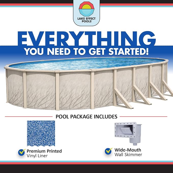 Lake Effect Pools 'Meadows' 15 ft x 24 ft Oval Above Ground Swimming Pool | 52 Inch Steel Side Walls | Kit Includes: 25 Gauge Overlap Liner & Widemouth Skimmer