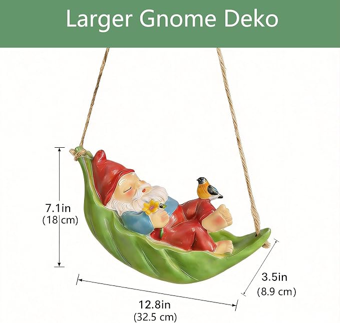 Gnome Garden Deko Outdoor Statues, Bird Flowers Resin Hanging Tree Gnomes Decorations Ornaments Figurines for Outside Backyard Art Decor