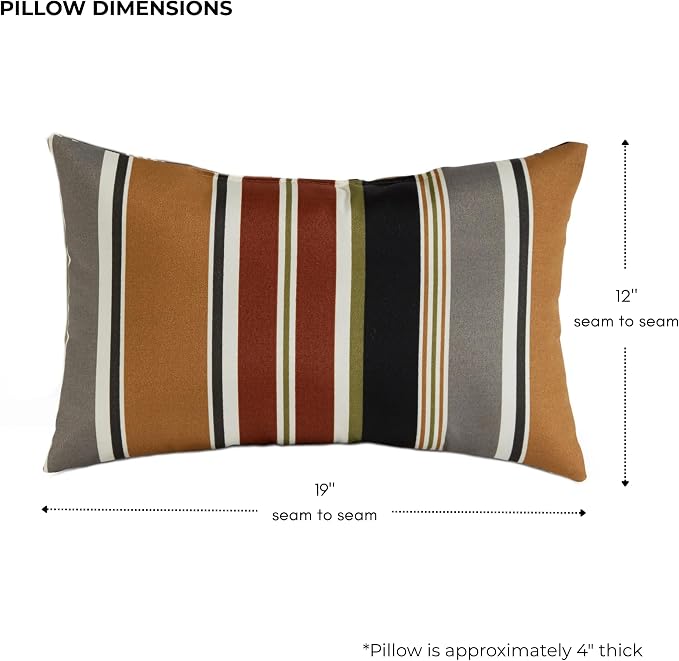 Set of 2 Outdoor Throw Pillows 19 x 12 Inch – Reversible Rectangle Patio Accent Pillows – Weather-Resistant Polyester Fabric – Eco-Friendly Recycled Polyfiber Fill – Brick Stripe