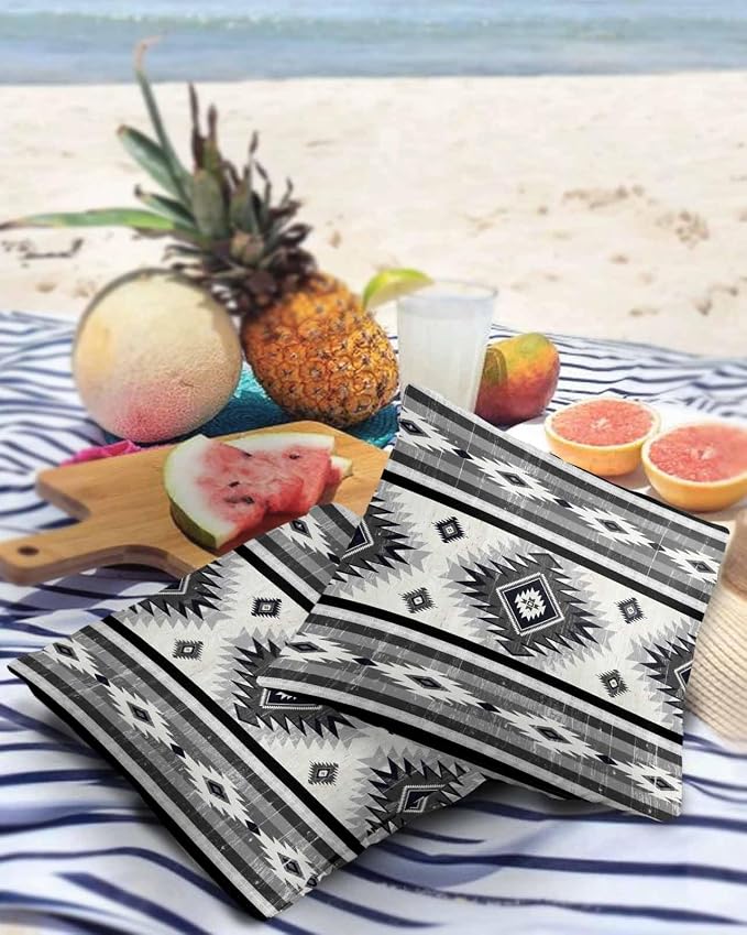 Outdoor Waterproof Throw Pillow Covers Set of 2 Gray Boho Aztec Pillowcases 26x26 Inches Southwest Tribal Geometric Patio Decorative Pillows Cushion Case Patio Pillows for Couch Bed Chair Garden