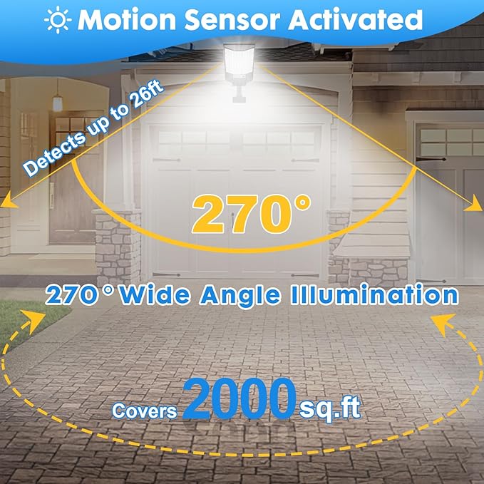 Solar Street Lights Outdoor, 2500LM Solar Security Lights with Remote Control, 270° Wide Angle IP66 Waterproof Motion Sensor Solar Flood Lights for Outside, Garage Yard Garden Fence Lighting, 6 Pack