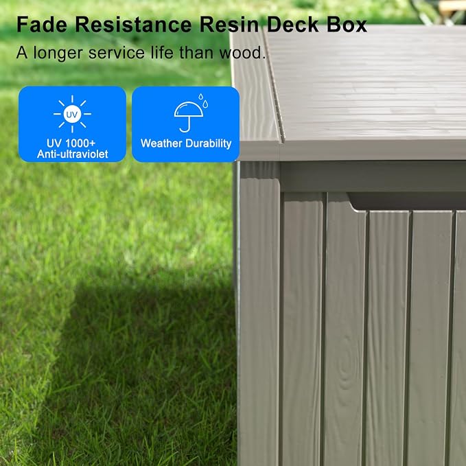 PatioZen 180 Gallon Deck Boxes Outdoor Waterproof, Weatherproof Outdoor Storage Boxes Lockable for Patio Furniture, Pool Supplies,Garden Tools(Grey)
