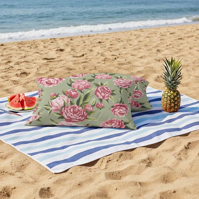 Flowers Vintage Outdoor Pillow Covers 20x12 Inch Lumbar Pillow Covers Set of 2 Waterproof Decorative Throw Pillow Cases Green Leaves Pastoral Floral Country Cushion Covers for Patio Furniture Garden