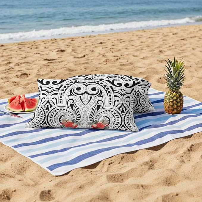 Outdoor Waterproof Throw Pillow Covers Set of 2 Polynesia Abstract Ethnic Pattern Lumbar Pillowcases 20x12 Inches Boho Style Flower Decorative Pillows Cushion Case Patio Pillows for Couch Bed Chair