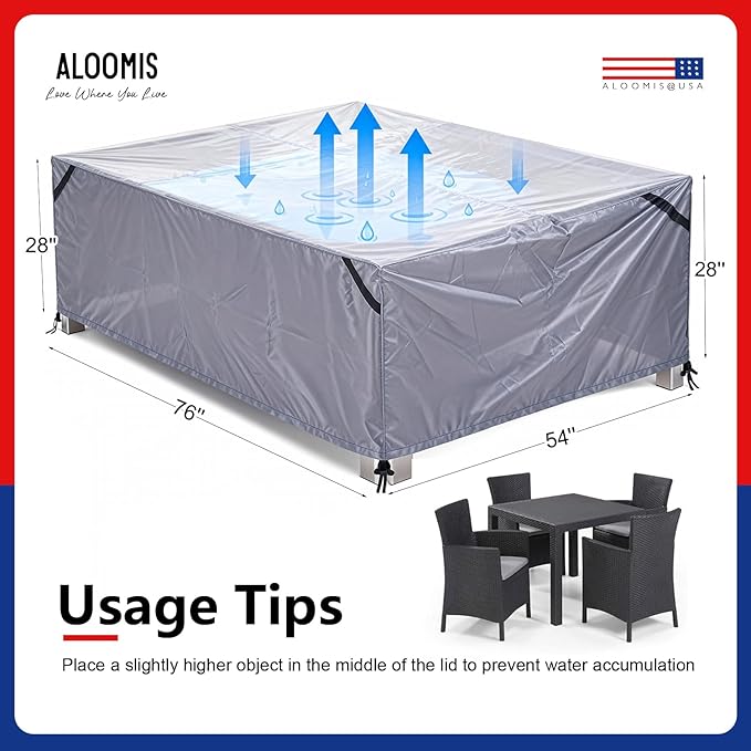 Patio Furniture Covers Waterproof - 420D Outdoor Table and Chair Set Cover with Built-in Storage Bag - Rectangular Patio Table Cover for 4-Seat Dining Set or Sectional Sofa - Darkgrey