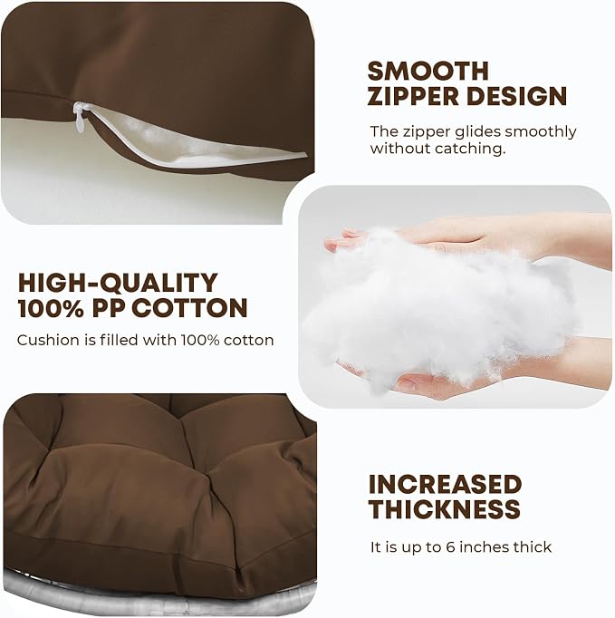 Outdoor 45" Round Egg Chair Cushion Replacement Waterproof Gray | Thicken Pad with Headrest Pillow, Hanging Swing Wicker Egg Chair Cushions, Suitable for Garden Office