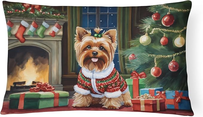 Caroline's Treasures DAC2769PW1216 Yorkshire Terrier Cozy Christmas Throw Pillow Machine Washable, Indoor Outdoor Decorative Pillow for Couch, Bed or Patio, 12HX16W