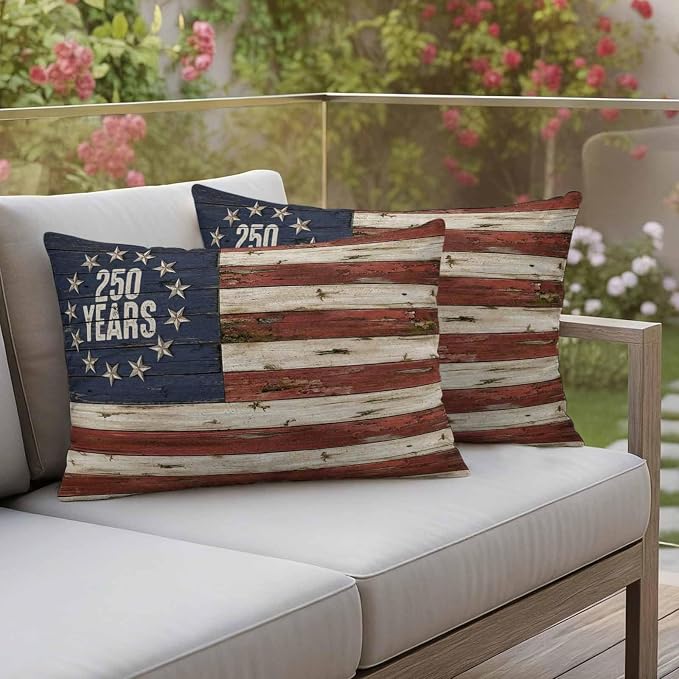 250 Year Anniversary USA 4th of July Vintage Wood Decorative Garden Pillowcase with Zipper Cushion Case for Patio Couch Tent