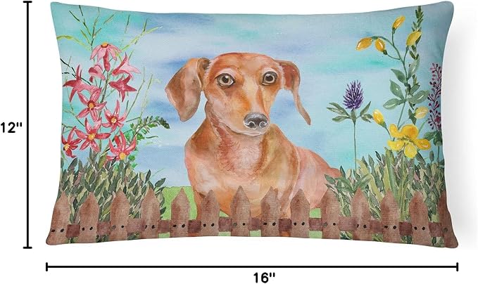 Caroline's Treasures CK1269PW1216 Red Dachshund Spring Canvas Fabric Decorative Pillow Machine Washable, Indoor Outdoor Decorative Pillow for Couch, Bed or Patio, 12HX16W