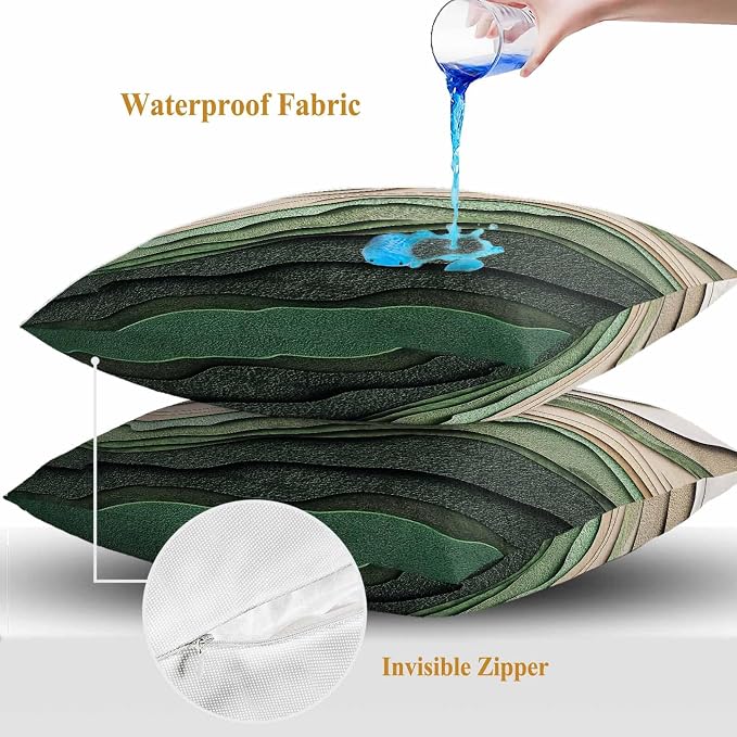 Abstract Wave Texture Outdoor Waterproof Throw Pillow Covers Set of 2, 20"x20", Retro Watercolor Bump Decorative Pillow Covers Outside Cushion Case for Patio Porch Garden