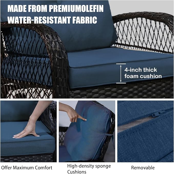 Outdoor Swivel Rocker Patio Chairs with Cushions，Outdoor Swivel Rocking Chairs Set of 2 with Rattan Side Table，360 Degree Swivel Seat Patio Furniture Set for Outside Porch Deck，3 Pieces