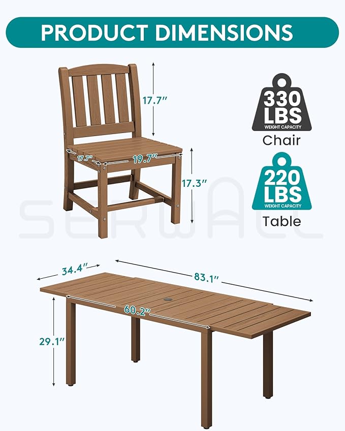 SERWALL Outdoor Dining Chairs Set of 4, All-Weather HDPE Patio Armless Chairs, Brown