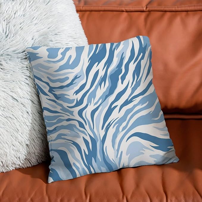 Blue Tiger Print Pillowcase Animal Tiger Print Throw Pillow Cover Modern Outdoor Garden Decoration for Couch Tent Park 20x20 in