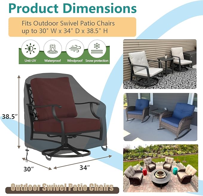 Outdoor Swivel Lounge Chair Cover 4 Pack, 600D Waterproof Heavy Duty Outdoor Chair Covers(30 W x 34 D x 38.5 H inches), Patio Swivel Chair Covers for Outdoor Furniture