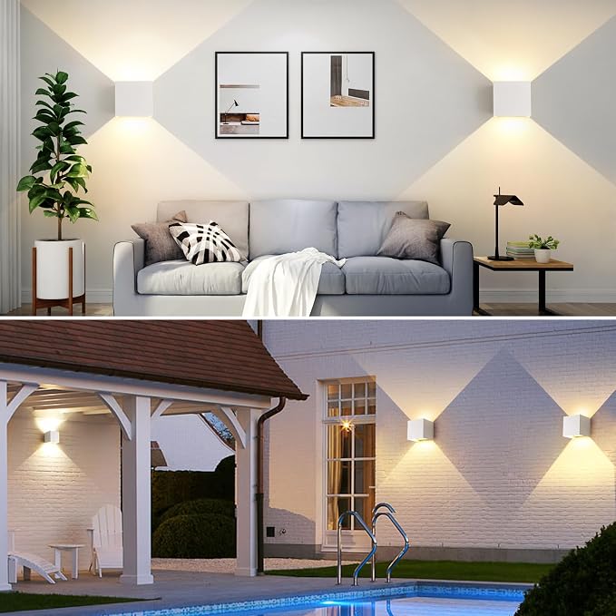 15W 3CCT Adjustable Up and Down LED Wall Sconce 2 Pack | White IP65 waterproof ETL certified 1300LM Exterior/Interior Lighting Fixtures for porches & patios