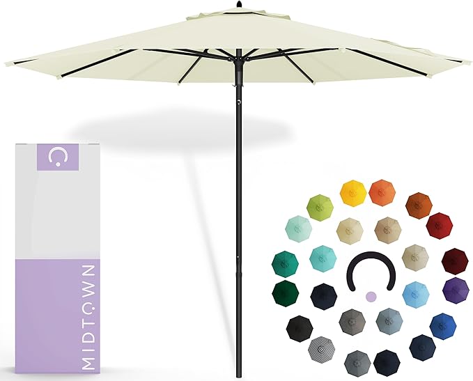 Midtown Umbrellas Push & Pop 10 Ft Patio Umbrellas with Push & Pop Mechanism, Fiberglass Ribs & Sunbrella Fabric – Outdoor Umbrella for Deck, Pool, Cafés and Hotels – Canvas Natural Canopy, Black Pole