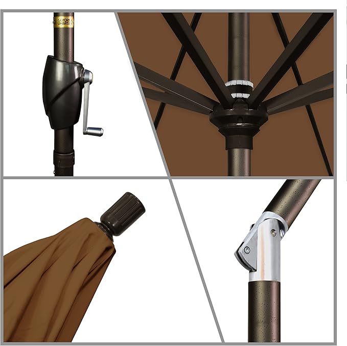 California Umbrella GSPT758117-5476 7.5' Round Aluminum Market, Crank Lift, Push Button Tilt, Bronze Pole, Sunbrella Teak