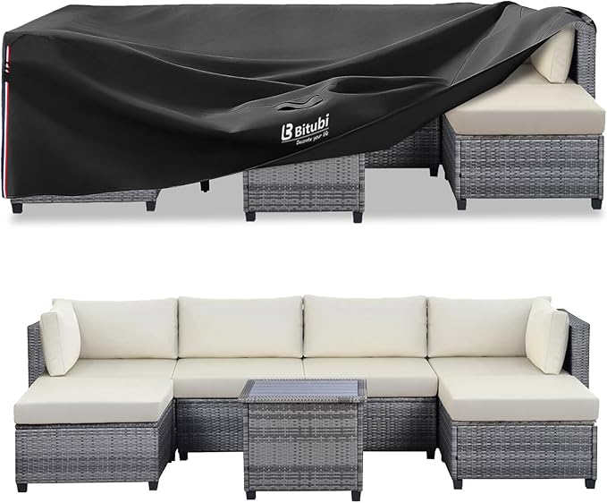 Bitubi Rectangular Patio Table Cover - Heavy Duty 600D Tough Canvas Waterproof Outdoor Dining Table and Chairs Universal Furniture Cover Size 88L x 62W x 28H inch, Black