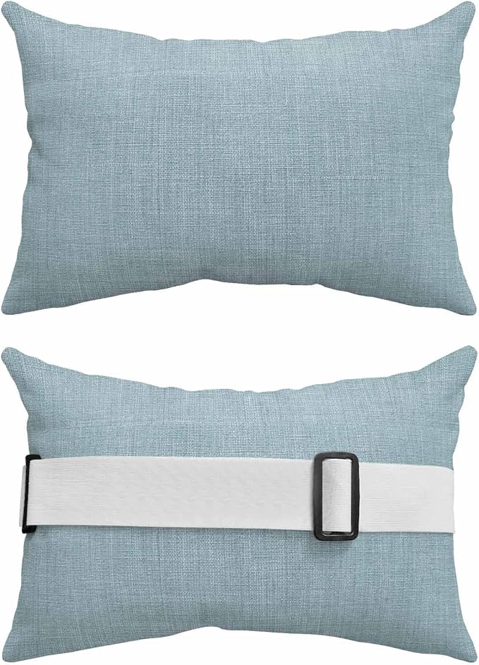 Haze Blue Outdoor Lumbar Pillows 12x20 Set of 2, Farmhouse Burlap Solid Blue Color Modern Linen Texture Waterproof Throw Pillow Covers with Insert, Decorative Support Pillows for Lounge, Chaise