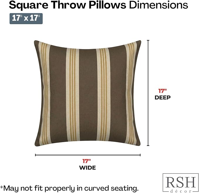RSH DECOR Square Throw Pillows Set of 4, 17" x 17", Outdoor Pillows Waterproof, Outdoor Pillow Covers, Pillow Covers for Couch, Tory Alloy, Made in USA