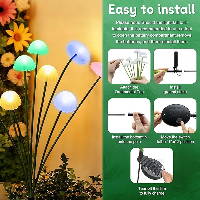 2 Pcs Solar Jellyfish Lights Outdoor Colorful Vision, High Waterproof Solar Garden Lights Decorative for Yard, Patio, Lawn, Pathway & Party Decor