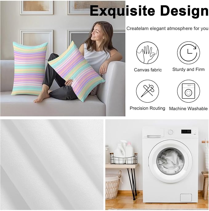 Pink Aqua Stripes Outdoor Pillow Covers 20x12 Inch Lumbar Pillow Covers Set of 2 Waterproof Decorative Throw Pillow Cases Geometric Yellow Geometric Cushion Covers for Patio Furniture Garden Couch