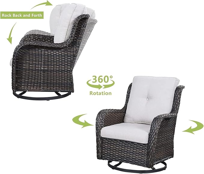HUMMUH Patio Furniture with Fire Pit 4-Piece Wicker Outdoor Sectional Couch and Swivel Rocking Chairs, Propane Fire Pit Conversation Set for Garden, Backyard, Deck