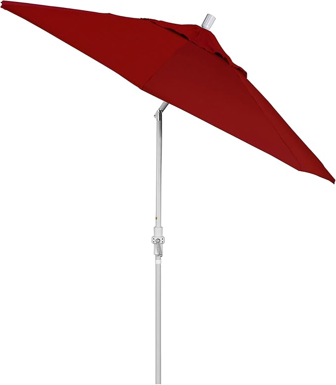 California Umbrella 9' Round Aluminum Market Umbrella, Crank Lift, Collar Tilt, White Pole, Jockey Red