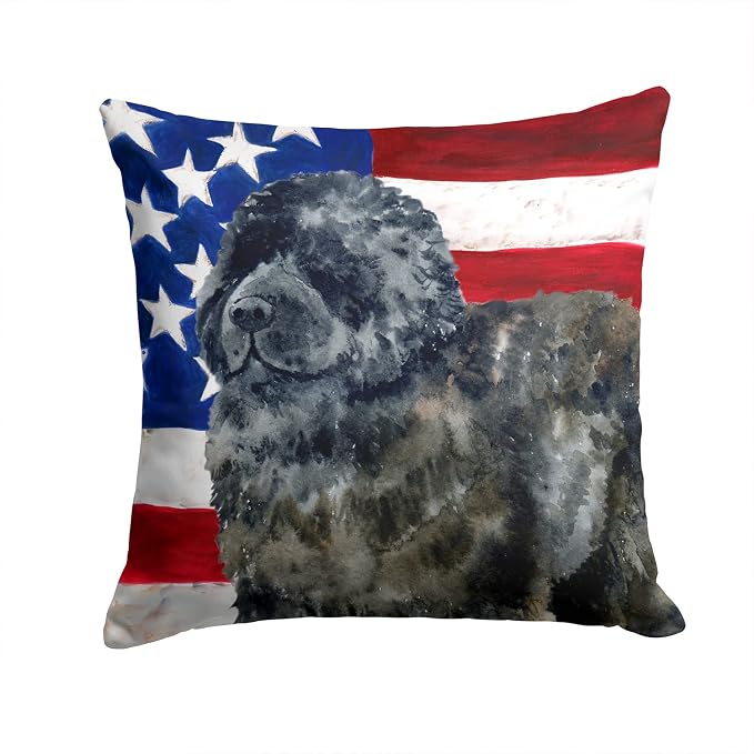 Caroline's Treasures BB9671PW1414 Newfoundland Patriotic Fabric Decorative Pillow Machine Washable, Indoor Outdoor Decorative Pillow for Couch, Bed or Patio, 14Hx14W