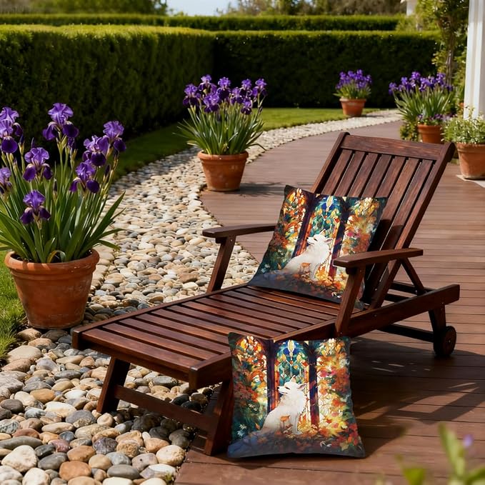 18x18 Inch Outdoor Pillow Covers Set of 2 Waterproof Throw Pillow Covers Decorative Couch Cushion Covers Art Fox Leaves Square Pillowcases Protectors for Patio Garden Sofa