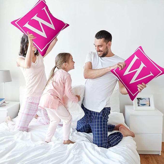 Monogram Initial Hot Pink Outdoor Pillow Covers 18 x 18inches Decorative Pillow Case for Sofa Couch Bed (Pillow Insert Not Include)
