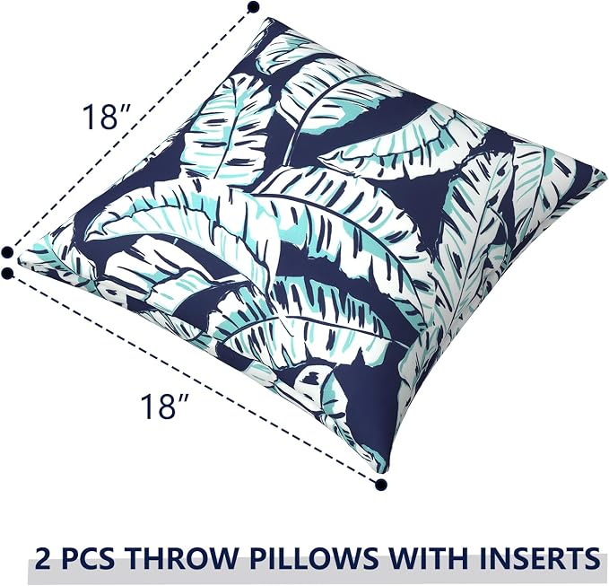 Outdoor Pillows for Patio Furniture 18x18 inch, Square Outdoor Throw Pillows with Inserts, Decorative Toss Pillows for Garden Couch Home Sofa Office Chair, Pack of 2, Baltic Palms White