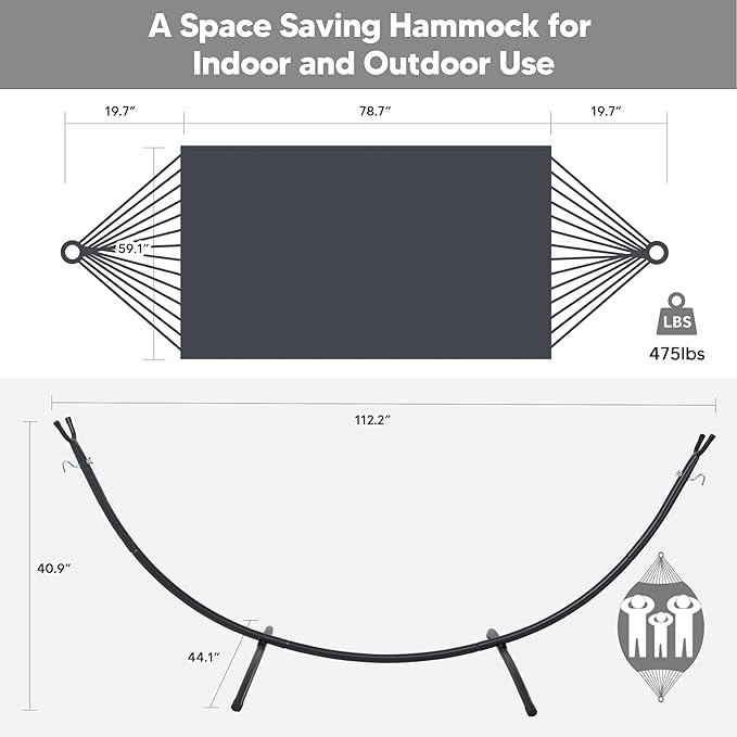 SUNCREAT Hammocks Standing Patio Hammock, Portable Hammock with Stand Foldable, Dark Gray