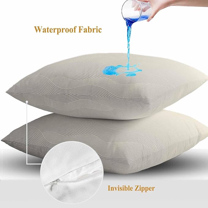 Abstract Gradient Outdoor Waterproof Throw Pillow Covers Set of 2, 18"x18", Line Art Decorative Pillow Covers Outside Cushion Case for Patio Porch Garden