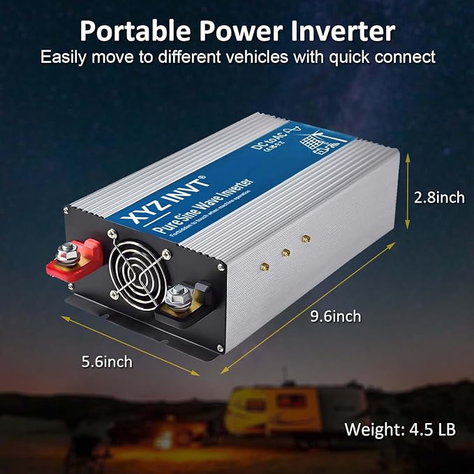 1800W Pure Sine Wave Inverter DC 48V to AC 110V 120V, 3600W Peak Power Inverter with 4 AC Outlets and LED Display for Car, Truck, Solar, Home Off Grid Over 90% Efficiency