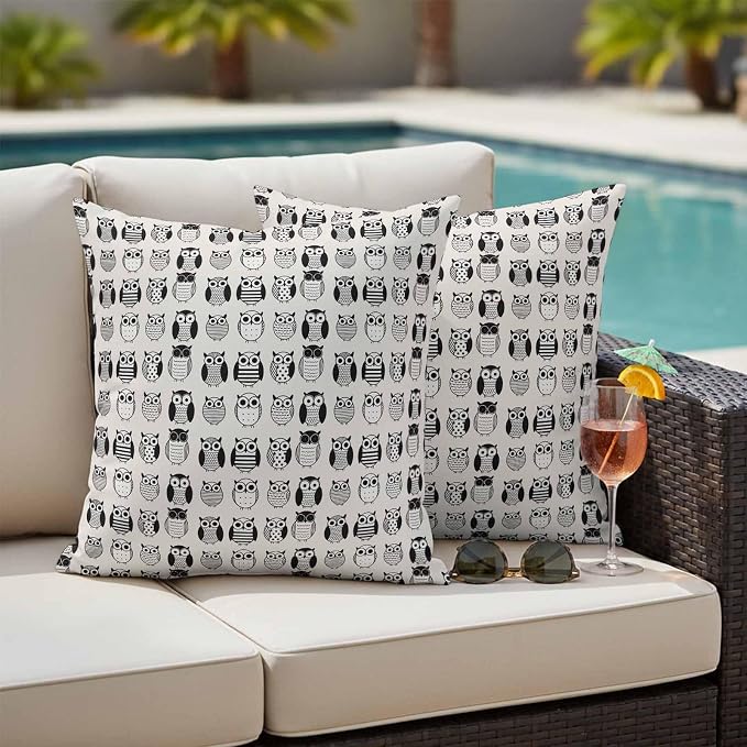 Cartoon Owls Outdoor Pillow Covers 26x26 Inch Throw Pillow Covers Set of 2 Waterproof Decorative Pillow Cases Modern Abstract Cute Birds Cushion Covers for Patio Furniture Garden Couch Sofa