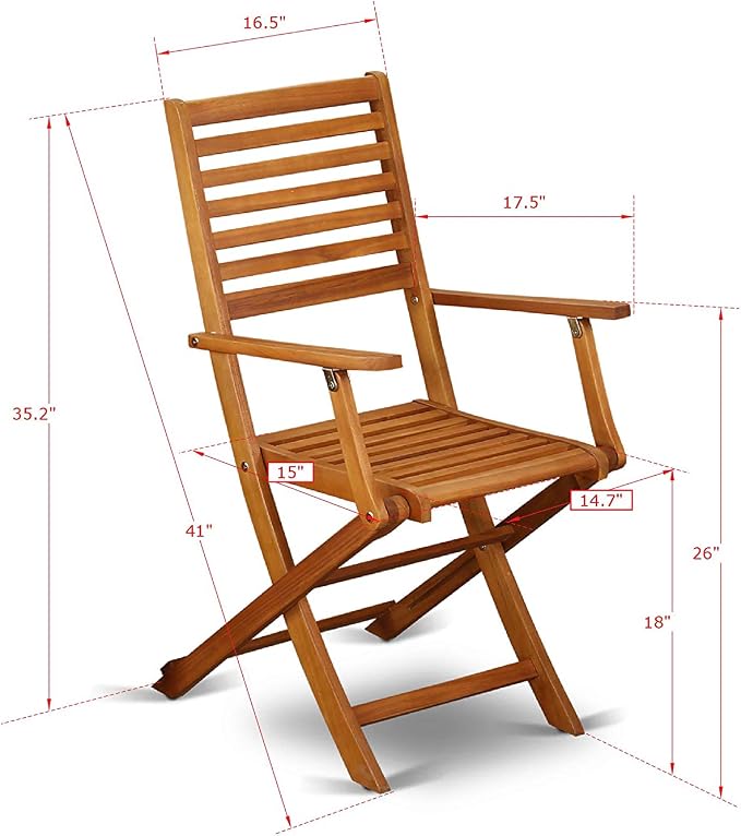East West Furniture DEBS9CANA 9 Piece Patio Garden Table Set Includes a Rectangle Outdoor Acacia Wood Dining Table and 8 Folding Arm Chairs, 40x72 Inch, Natural Oil