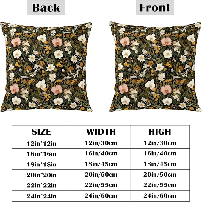 Spring Summer Dark Floral Throw Pillow Covers Vintage Flower Pillow Covers 18x18 Set of 2 Wildflower Botanical Outdoor Pillow Cases Rustic Boho Farmhouse Cushion Case for Porch Patio