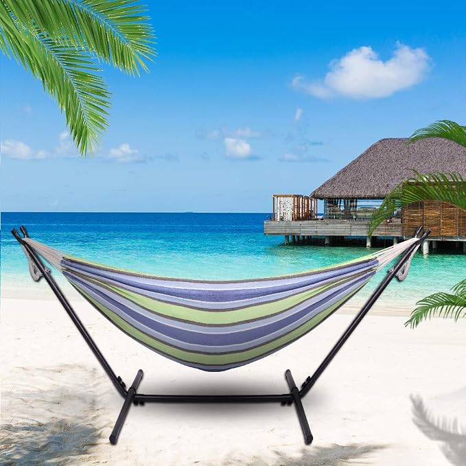 Hammock with Stand, Hammock Stand 600 lbs Capacity Portable Outdoor Hammock stand - Inhouse, Outdoor, Camping, Hammock Stand Set fits apartment patio,Cotton Hammock with Stand for Outside
