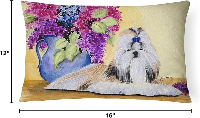 Caroline's Treasures SS8341PW1216 Shih Tzu Canvas Fabric Decorative Pillow Machine Washable, Indoor Outdoor Decorative Pillow for Couch, Bed or Patio, 12HX16W