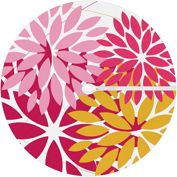 Round Tablecloth with Umbrella Hole and Zipper Elastic Fitted Table Cloth 45"-56" Oil-Proof Waterproof Patio Table Cover for Outdoor Picnic Party, Spring Summer Geometric Elegant Pink Yellow