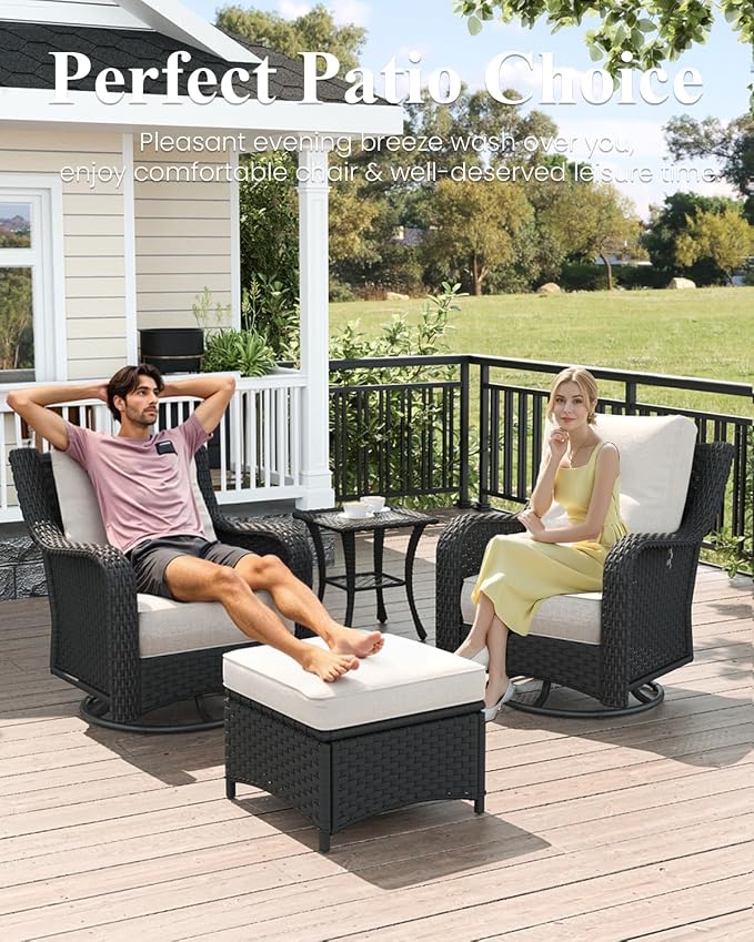 LayinSun 9 Piece Wicker Outdoor Furniture Set with 6-inch Comfy Cushions, High Back Patio Furniture Set with Swivel Rocking Chairs and Side Table