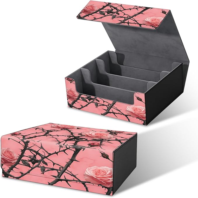 Large Card Deck Box for MTG, Fits 1200+ Sleeved Cards, PU Leather Storage Case with Strong Magnetic Closure, Multiple Colors for TCG CCG Baseball Card Collections, Pink Flower Tree