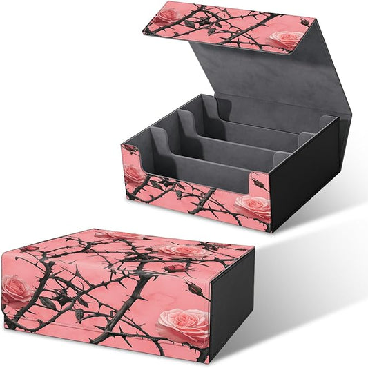 Large Card Deck Box for MTG, Fits 1200+ Sleeved Cards, PU Leather Storage Case with Strong Magnetic Closure, Multiple Colors for TCG CCG Baseball Card Collections, Pink Flower Tree