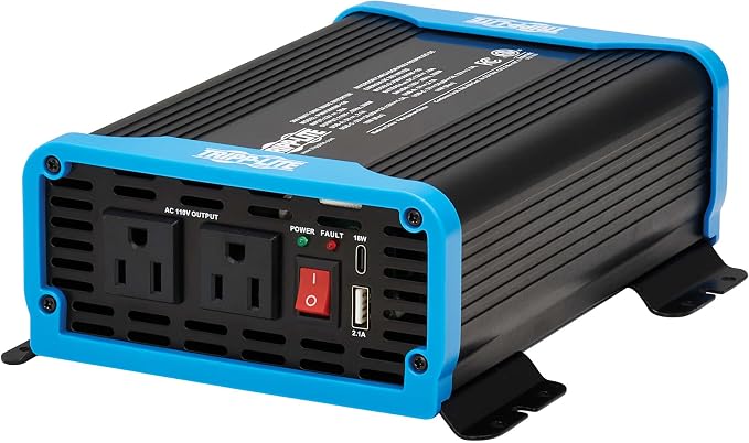 Tripp Lite 300W Compact Pure Sine Wave Power Inverter, 2 Outlets, 1 USB + 1 USB-C Charging Ports, Mounting Brackets Included, 2-Year Warranty (PINV300SW-120)